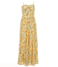 Poppies and Roses Big Girls Sleeveless Spaghetti Strap Printed Bow Front Maxi Dress