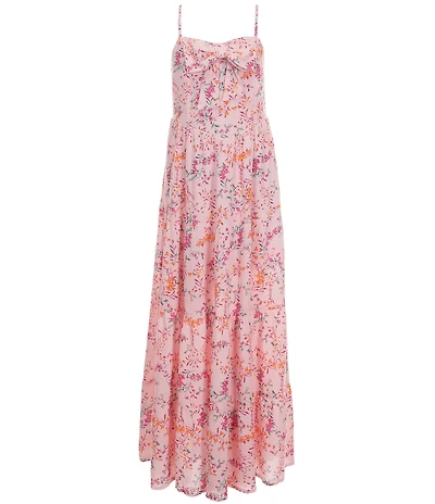 Poppies and Roses Big Girls Sleeveless Spaghetti Strap Floral Printed Bow Front Maxi Dress