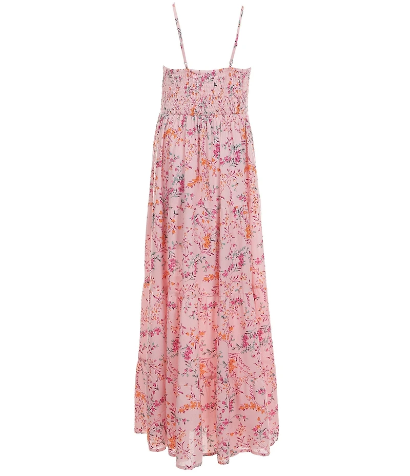 Poppies and Roses Big Girls Sleeveless Spaghetti Strap Floral Printed Bow Front Maxi Dress