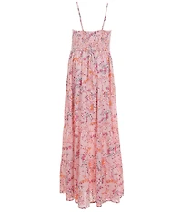 Poppies and Roses Big Girls Sleeveless Spaghetti Strap Floral Printed Bow Front Maxi Dress