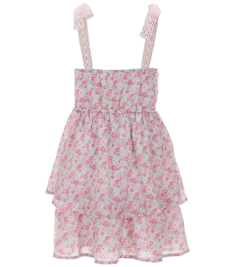 Poppies and Roses Big Girls Sleeveless Tie Strap Double Tiered Floral Dress