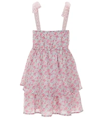 Poppies and Roses Big Girls Sleeveless Tie Strap Double Tiered Floral Dress