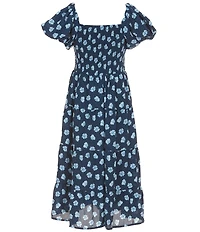 Poppies and Roses Big Girls Bubble Short Sleeve Smocked Printed Dress