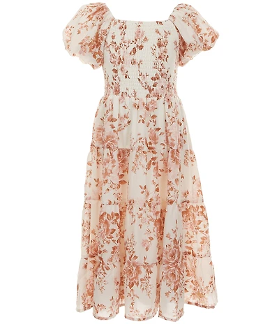 Poppies and Roses Big Girls Bubble Sleeve Floral Smocked Maxi Dress