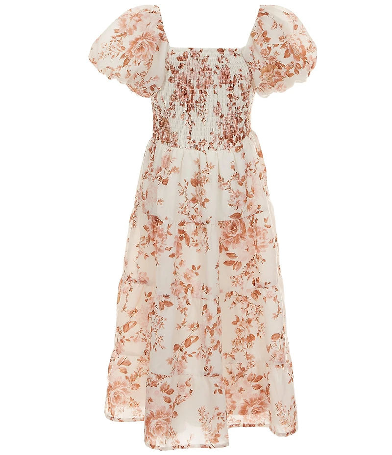Poppies and Roses Big Girls Bubble Sleeve Floral Smocked Maxi Dress
