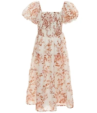Poppies and Roses Big Girls Bubble Sleeve Floral Smocked Maxi Dress
