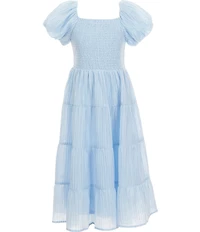 Poppies and Roses Big Girls Bubble Sleeve Tiered Maxi Dress