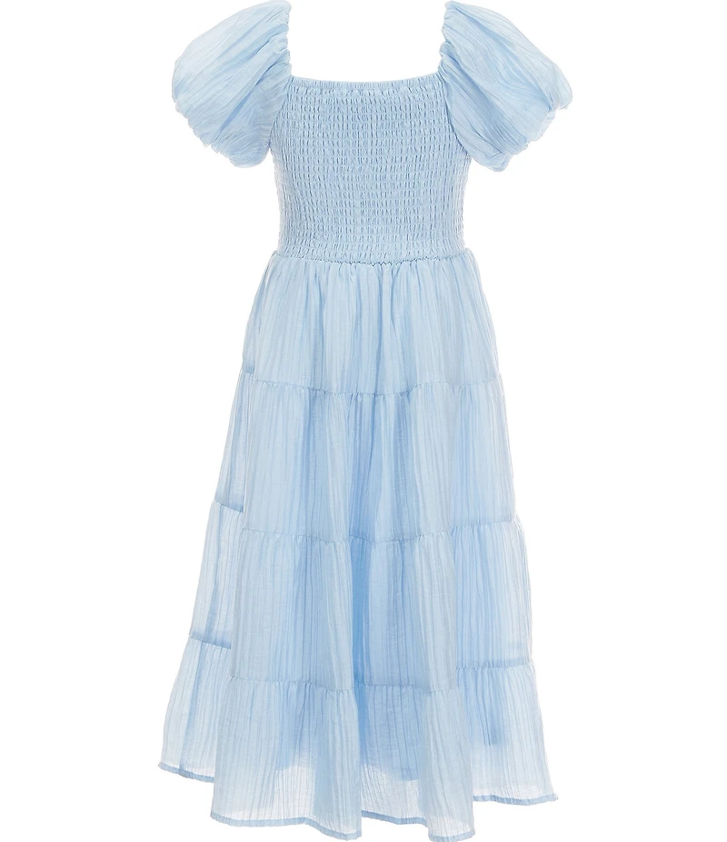 Poppies and Roses Big Girls Bubble Sleeve Tiered Maxi Dress