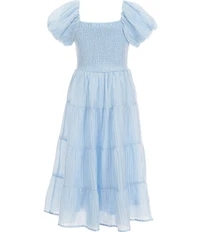 Poppies and Roses Big Girls Bubble Sleeve Tiered Maxi Dress