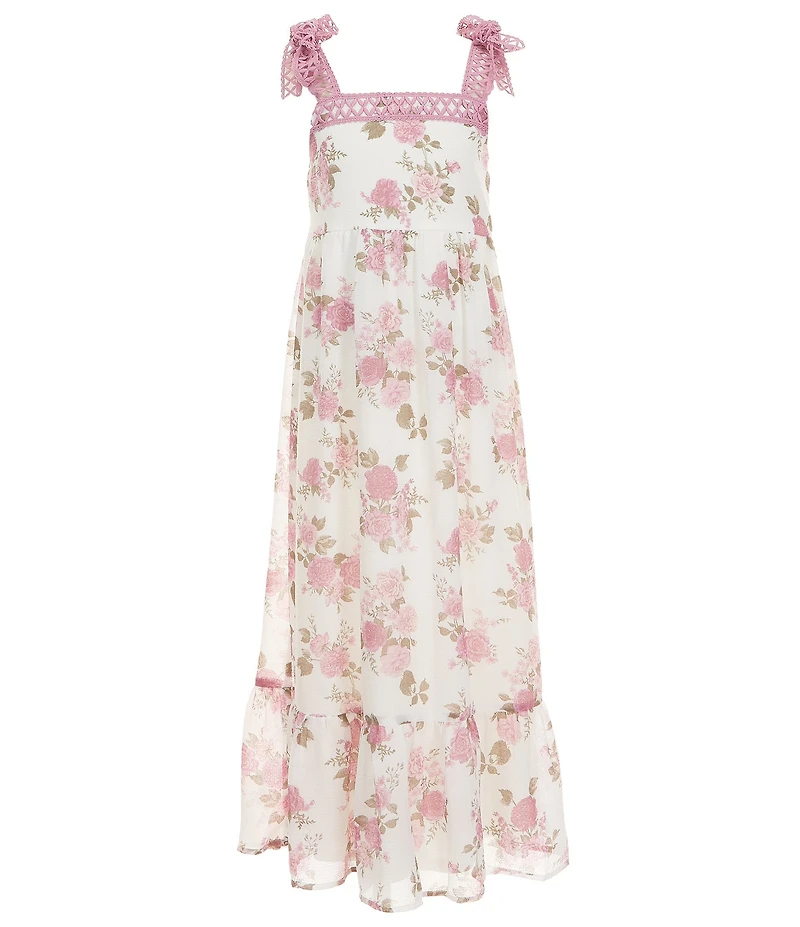 Poppies and Roses Big Girls Floral Crocheted Detailed Maxi Dress