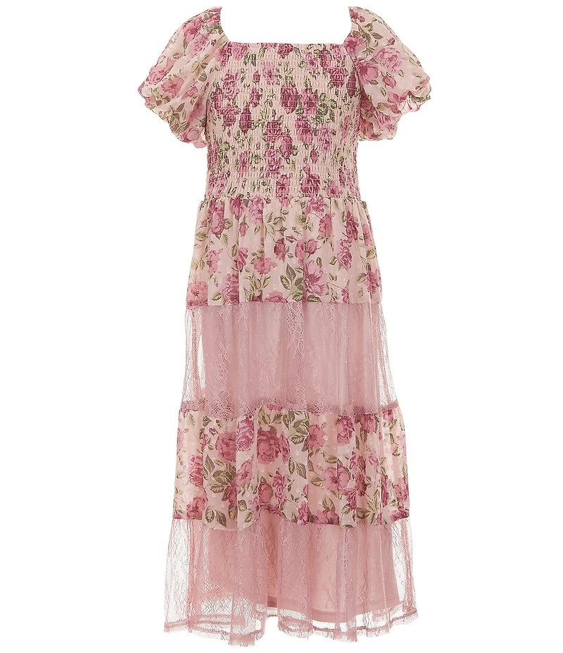 Poppies and Roses Big Girls Floral Puff Sleeve Printed Maxi Dress