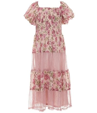 Poppies and Roses Big Girls Floral Puff Sleeve Printed Maxi Dress