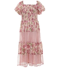 Poppies and Roses Big Girls Floral Puff Sleeve Printed Maxi Dress