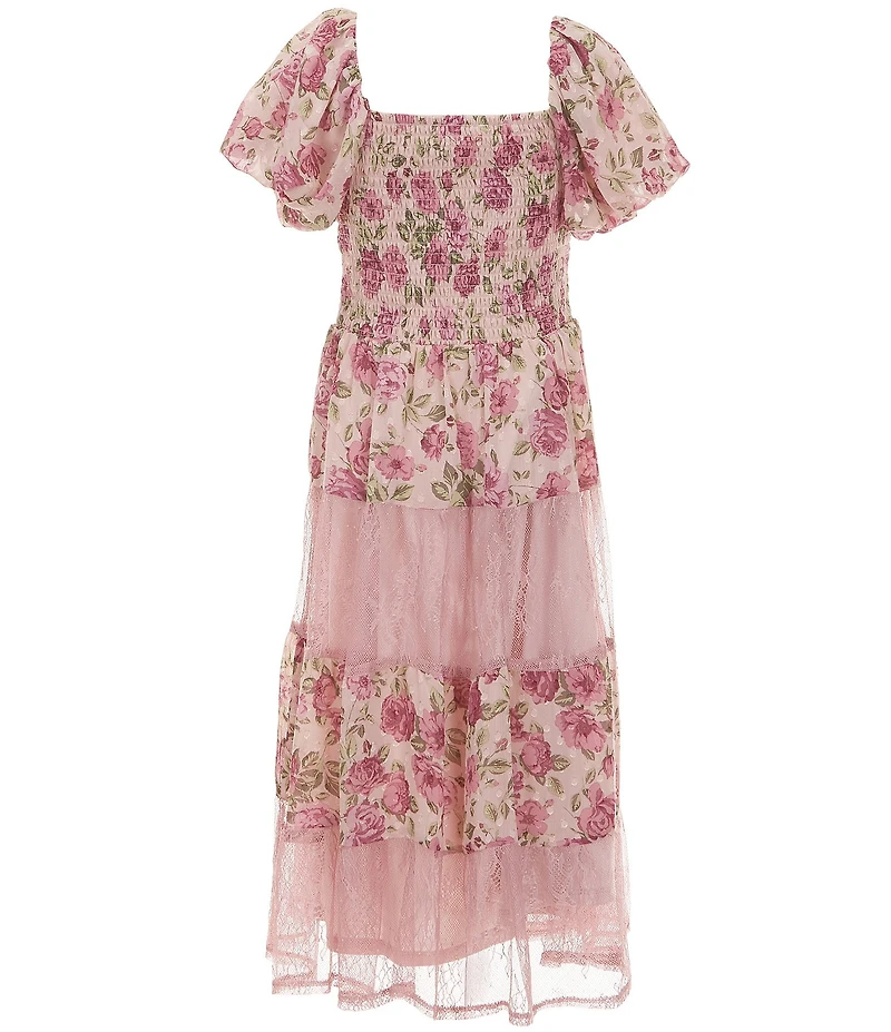 Poppies and Roses Big Girls Floral Puff Sleeve Printed Maxi Dress