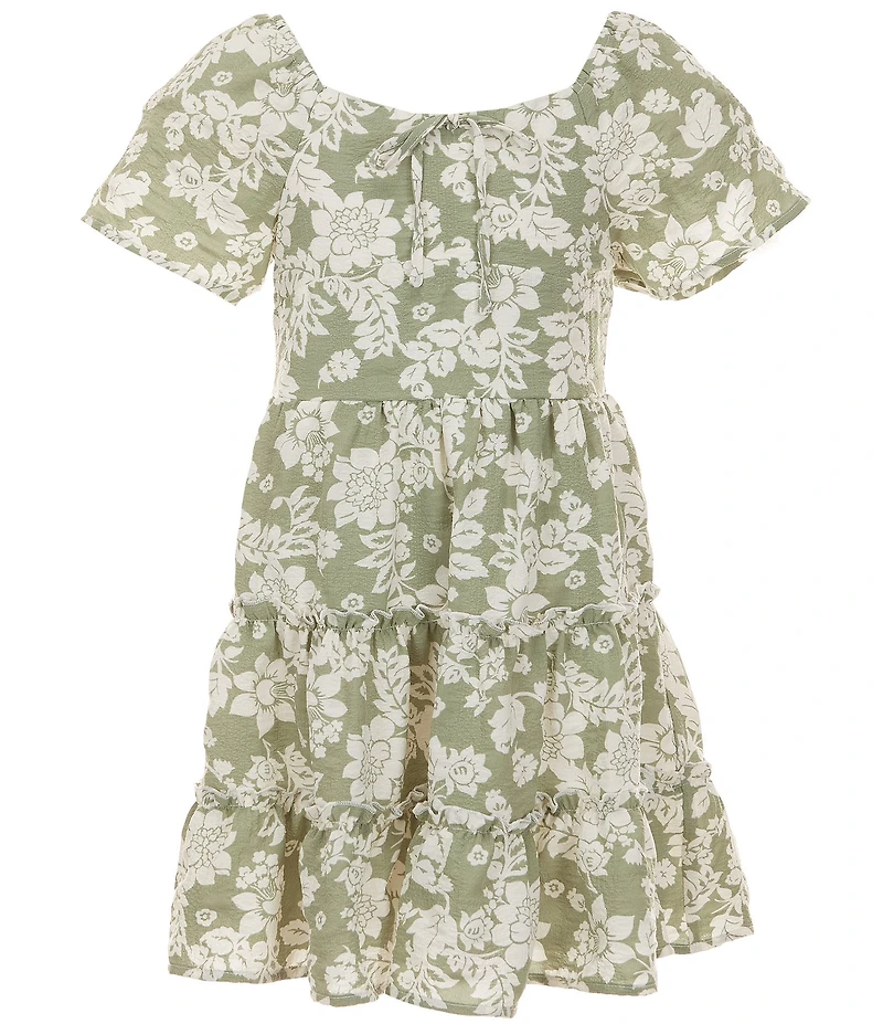 Poppies and Roses Big Girls Flutter Sleeve Floral Tiered Dress