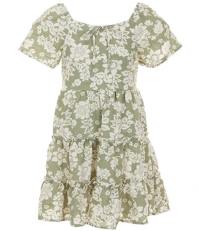 Poppies and Roses Big Girls Flutter Sleeve Floral Tiered Dress