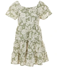Poppies and Roses Big Girls Flutter Sleeve Floral Tiered Dress