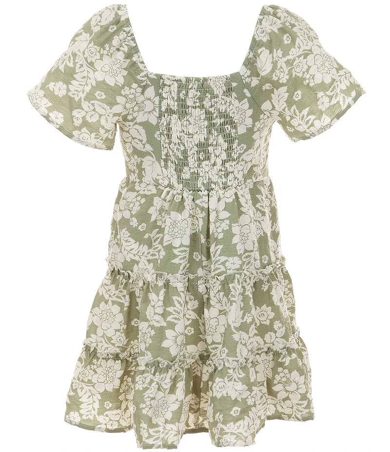 Poppies and Roses Big Girls Flutter Sleeve Floral Tiered Dress