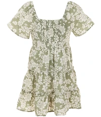 Poppies and Roses Big Girls Flutter Sleeve Floral Tiered Dress