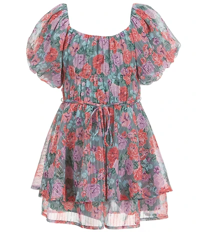 Poppies and Roses Big Girls Flutter-Sleeve Tie-Waist Romper