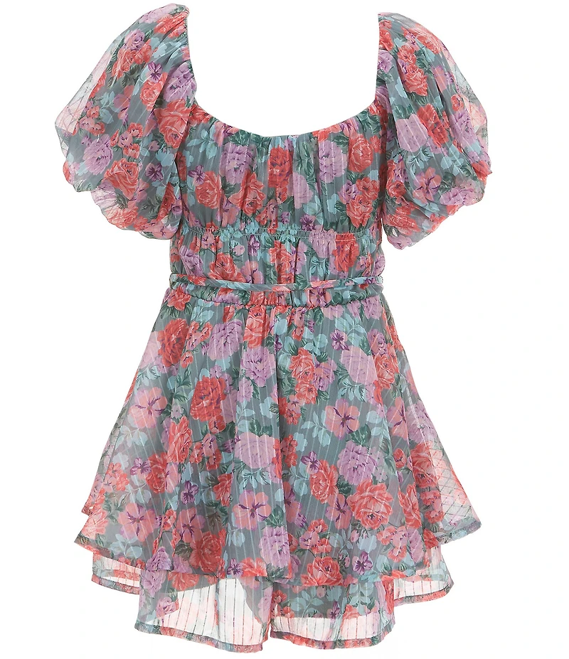 Poppies and Roses Big Girls Flutter-Sleeve Tie-Waist Romper