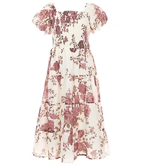 Poppies and Roses Big Girls Knit Floral Square Neck Bubble Sleeve Dress