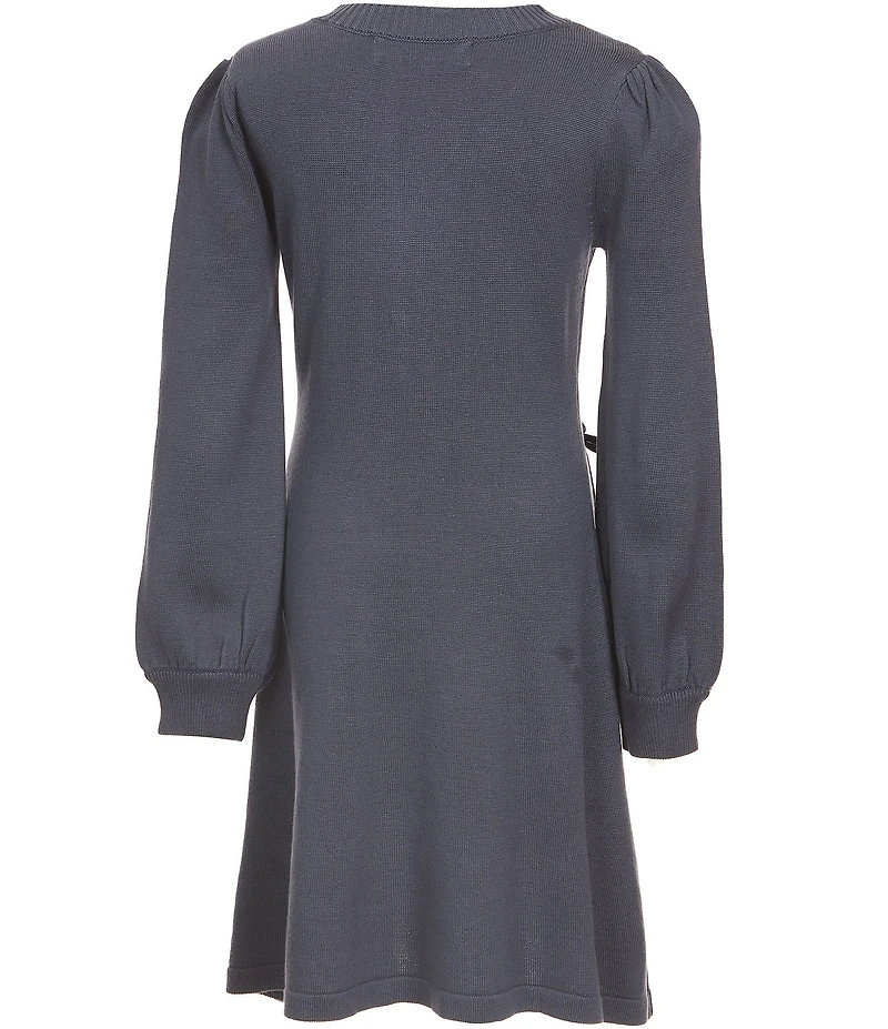 Poppies and Roses Big Girls Long-Sleeve Bow-Accented Sweater Dress