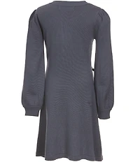 Poppies and Roses Big Girls Long-Sleeve Bow-Accented Sweater Dress