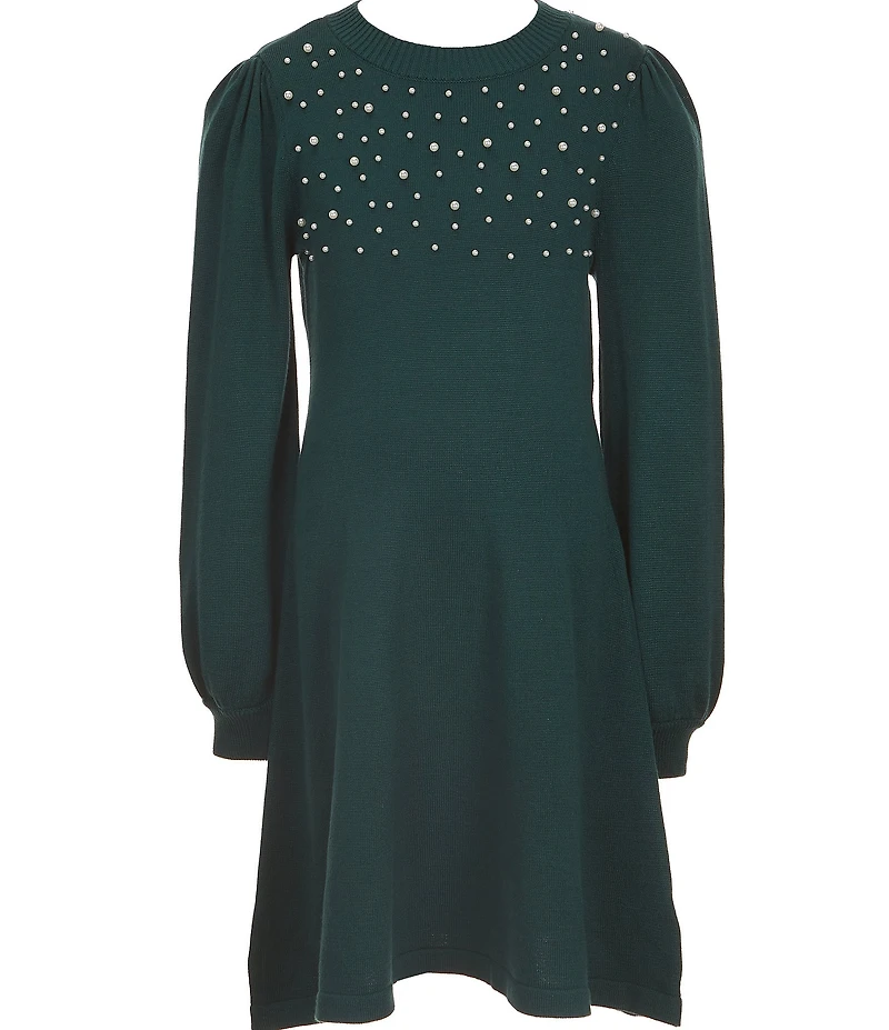 Poppies and Roses Big Girls Long-Sleeve Faux-Pearl-Accented Sweater Dress