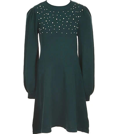 Poppies and Roses Big Girls Long-Sleeve Faux-Pearl-Accented Sweater Dress