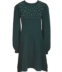 Poppies and Roses Big Girls Long-Sleeve Faux-Pearl-Accented Sweater Dress