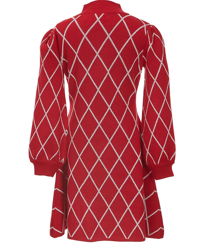 Poppies and Roses Big Girls Long-Sleeve Metallic-Windowpane-Plaid Sweater Dress