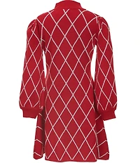 Poppies and Roses Big Girls Long-Sleeve Metallic-Windowpane-Plaid Sweater Dress