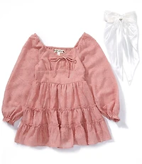 Poppies and Roses Big Girls Long-Sleeve Patterned Tiered Fit-And-Flare Dress