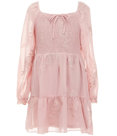 Poppies and Roses Big Girls Long Sleeve Tonal Floral Dress