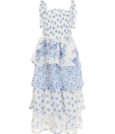 Poppies and Roses Big Girls Mixed Media Floral Printed Tiered Maxi Dress