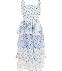 Poppies and Roses Big Girls Mixed Media Floral Printed Tiered Maxi Dress