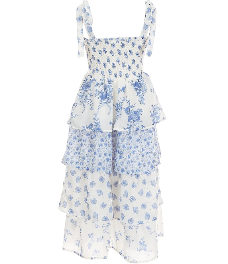 Poppies and Roses Big Girls Mixed Media Floral Printed Tiered Maxi Dress