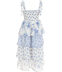 Poppies and Roses Big Girls Mixed Media Floral Printed Tiered Maxi Dress