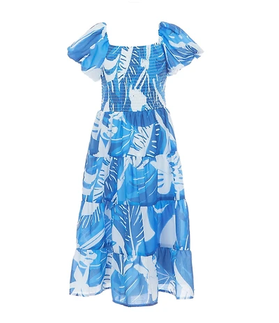 Poppies and Roses Big Girls Puffed-Sleeve Tropical-Printed Dress