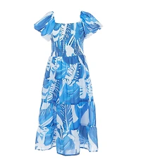 Poppies and Roses Big Girls Puffed-Sleeve Tropical-Printed Dress
