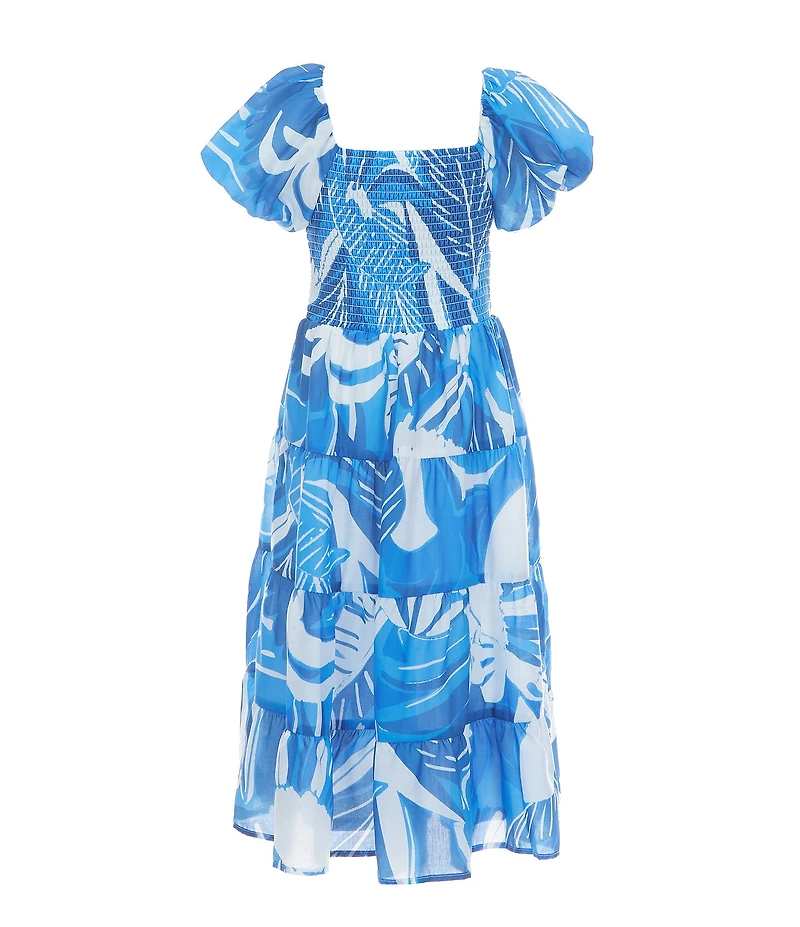 Poppies and Roses Big Girls Puffed-Sleeve Tropical-Printed Dress