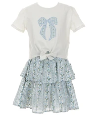 Poppies and Roses Big Girls Short Sleeve Bow Applique & Mixed Media Dress