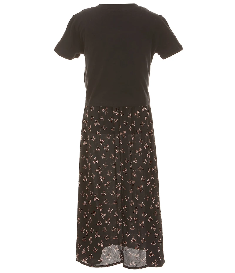 Poppies and Roses Big Girls Short Sleeve Cowboy Boot Graphic & Bow Print Dress