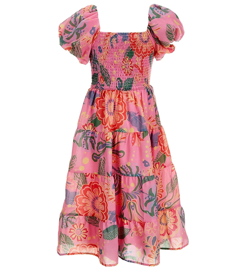 Poppies and Roses Big Girls Short-Sleeve Floral-Printed Long Dress