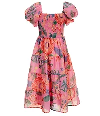 Poppies and Roses Big Girls Short-Sleeve Floral-Printed Long Dress