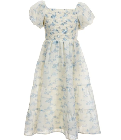 Poppies and Roses Big Girls Short Sleeve Floral Toile Long Dress