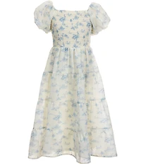 Poppies and Roses Big Girls Short Sleeve Floral Toile Long Dress