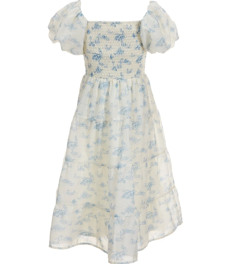Poppies and Roses Big Girls Short Sleeve Floral Toile Long Dress