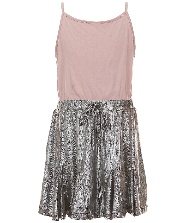 Poppies and Roses Big Girls Short-Sleeve Heart-Motif Knit Bodice/Metallic-Skirted Fit-And-Flare Dress